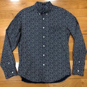 J Crew Slim Flex Washed Navy & White Floral Button Down Shirt Size M